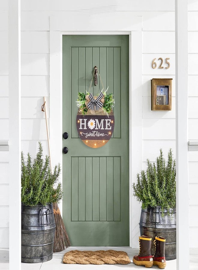 HOMCDALY Interchangeable Seasonal Welcome Sign Front Door Decoration with 4 Seasonal Wreaths and LED Light, Rustic Round Wood Wreaths Wall Hanging Outdoor, Farmhouse Front Door Decoration Home Décor - Image 4