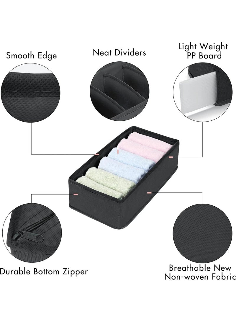 4 حزم من منظمات درج الملابس الداخلية والجوارب من القماش غير المنسوج – منظم خزانة قابل للطي بفواصل متعددة الخلايا (6 / 7 / 8 / 24 خلية) – صناديق تخزين موفرة للمساحة للجوارب والملابس الداخلية وحمالات الصدر وربطات العنق – مقاوم للرطوبة والتمزق وسهل الاستخدام - أسود - Image 4