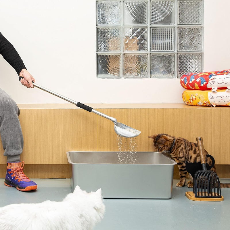 Yangbaga Metal Cat Litter Scoop with Deep Shovel&Long Handle,Detachable Stainless Steel Non-Stick Litter Sifter with Foam Padded Grip, No Bending Back Heavy Duty Cat Litter Scooper - Image 2