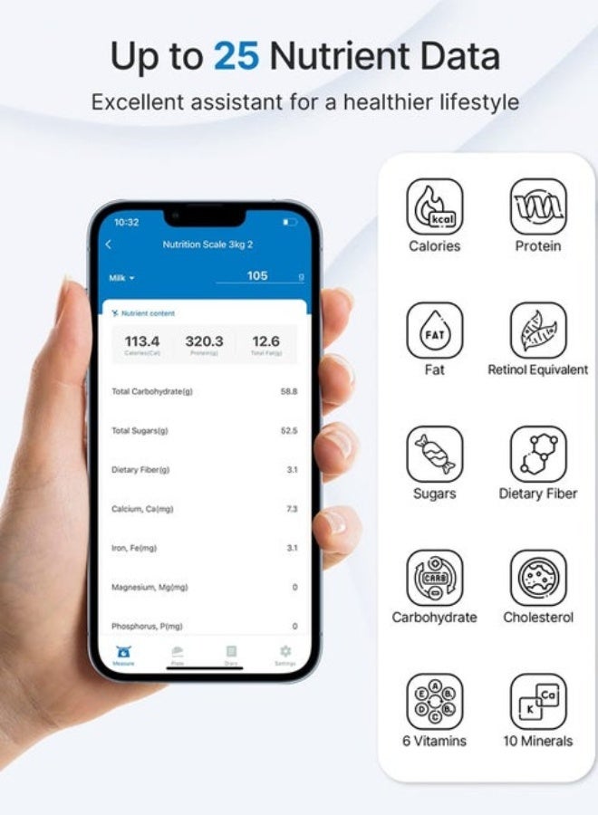 رينفو مقياس المطبخ الرقمي من رينفو، ميزان طعام ذكي لأوقية الطعام وجرامات، مقياس وزن القهوة مع تطبيق حاسبة غذائية للكيتو، السعرات الحرارية الكبيرة، فقدان الوزن، التخرج الدقيق، الفولاذ المقاوم للصدأ - Image 5