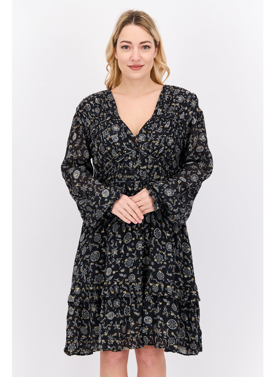 Scotch & Soda Women Allover Print Mini Dress, Black Combo  - Image 1