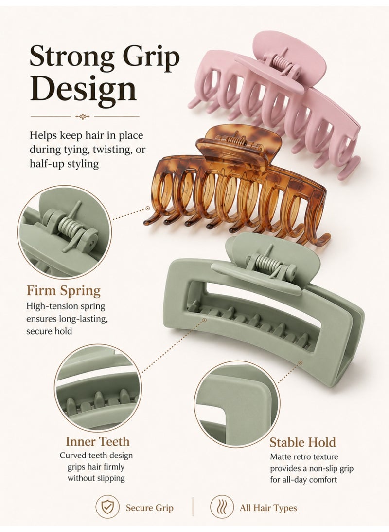 MSQ 8-Piece Strong Hold Hair Claw Clips Multicolour 2 Styles Nonslip Medium Large Jaw Clip for Women and Girls, 4 Square Matte and 4 Bright Acrylic Hair Clamps for Thick Thin Fine Long Hair - Image 2