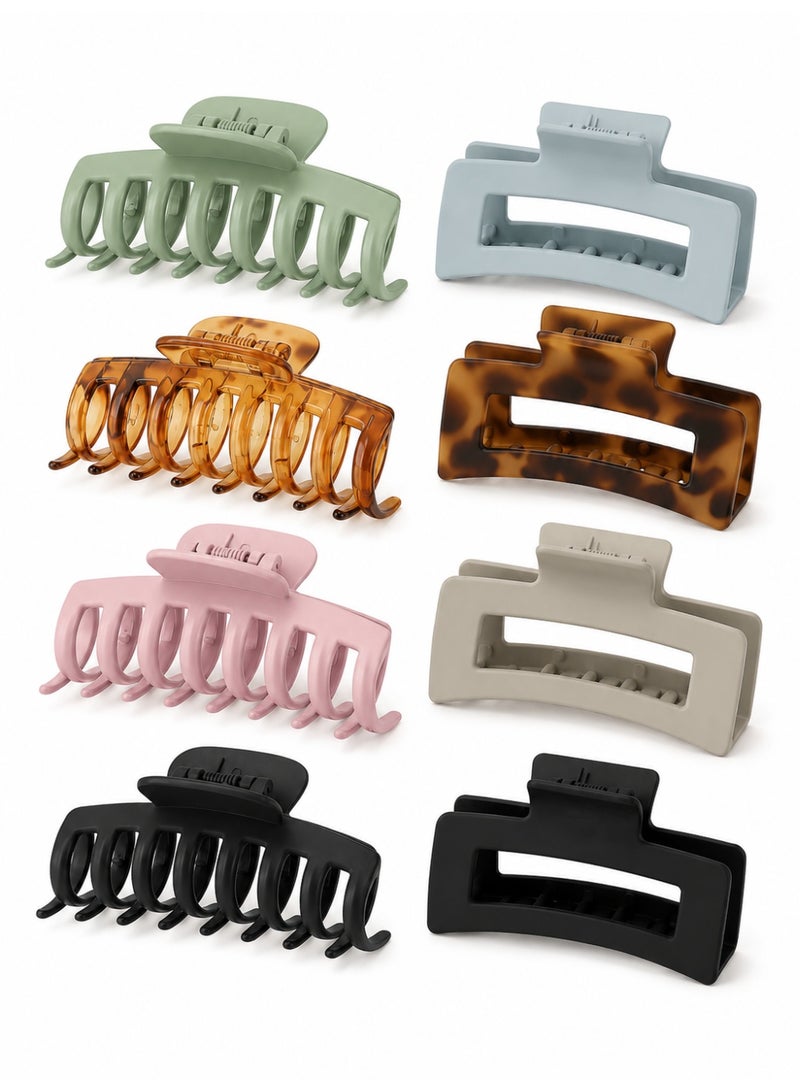 MSQ 8-Piece Strong Hold Hair Claw Clips Multicolour 2 Styles Nonslip Medium Large Jaw Clip for Women and Girls, 4 Square Matte and 4 Bright Acrylic Hair Clamps for Thick Thin Fine Long Hair - Image 1