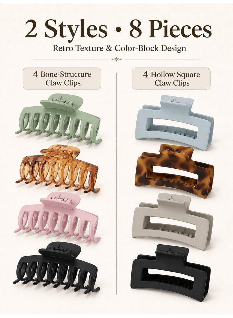 MSQ 8-Piece Strong Hold Hair Claw Clips Multicolour 2 Styles Nonslip Medium Large Jaw Clip for Women and Girls, 4 Square Matte and 4 Bright Acrylic Hair Clamps for Thick Thin Fine Long Hair - Image 4