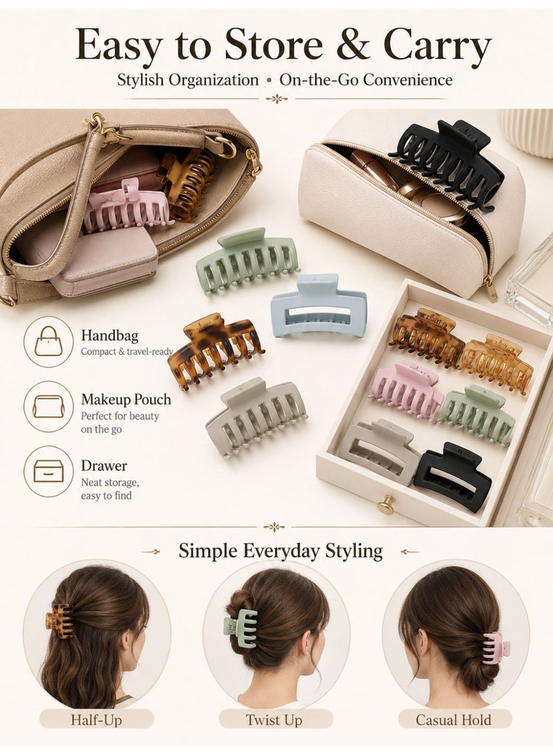 MSQ 8-Piece Strong Hold Hair Claw Clips Multicolour 2 Styles Nonslip Medium Large Jaw Clip for Women and Girls, 4 Square Matte and 4 Bright Acrylic Hair Clamps for Thick Thin Fine Long Hair - Image 5