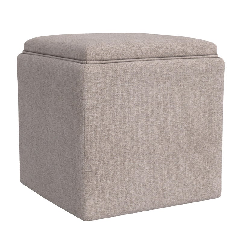Homepop Home Decor |HomePop Storage Ottoman with Tray Top|Upholstered Modern Square Storage Ottoman with Storage for Living Room & Bedroom, Light Brown Woven - Image 1