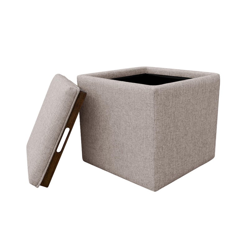 Homepop Home Decor |HomePop Storage Ottoman with Tray Top|Upholstered Modern Square Storage Ottoman with Storage for Living Room & Bedroom, Light Brown Woven - Image 2