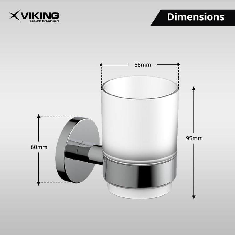 Viking Tumbler Holder - Frosted Glass with Chrome Finish | Toothbrush Stand/Bathroom Accessories - Image 2