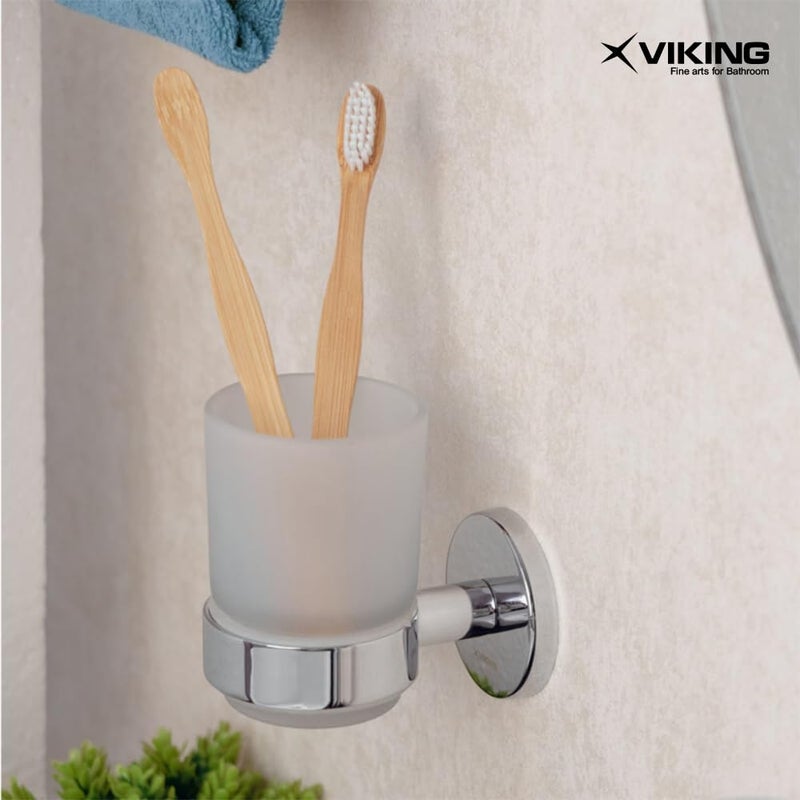 Viking Tumbler Holder - Frosted Glass with Chrome Finish | Toothbrush Stand/Bathroom Accessories - Image 4