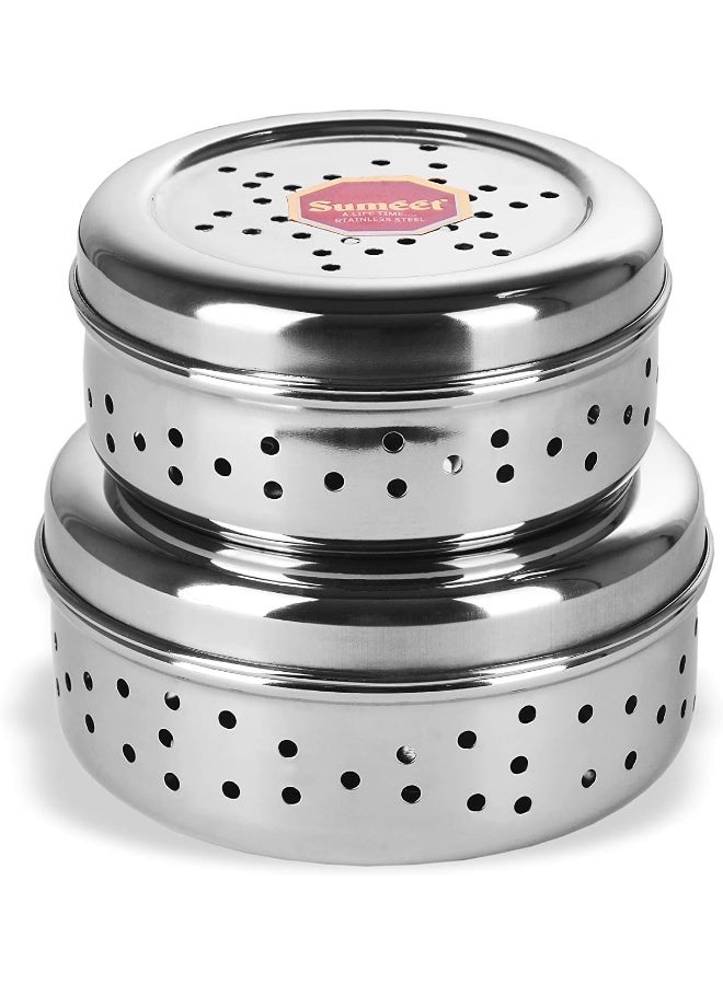 Sumeet Stainless Steel Hole Puri Dabbas/Flat Canisters – Air Ventilation Holes, Rust-Resistant, Dishwasher Safe for Storing Vegetables & Fruits Fresh - Image 1