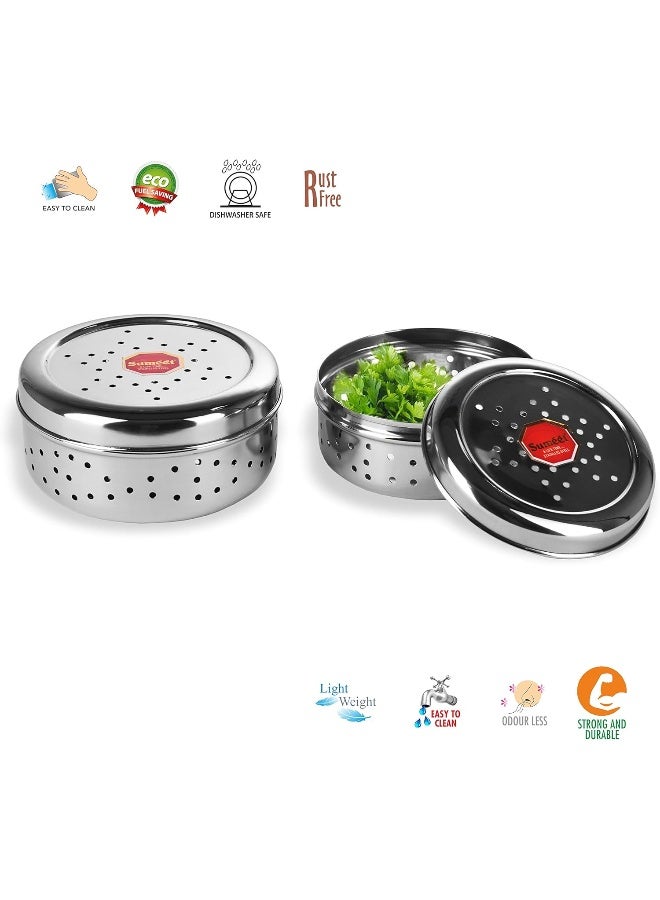 Sumeet Stainless Steel Hole Puri Dabbas/Flat Canisters – Air Ventilation Holes, Rust-Resistant, Dishwasher Safe for Storing Vegetables & Fruits Fresh - Image 3
