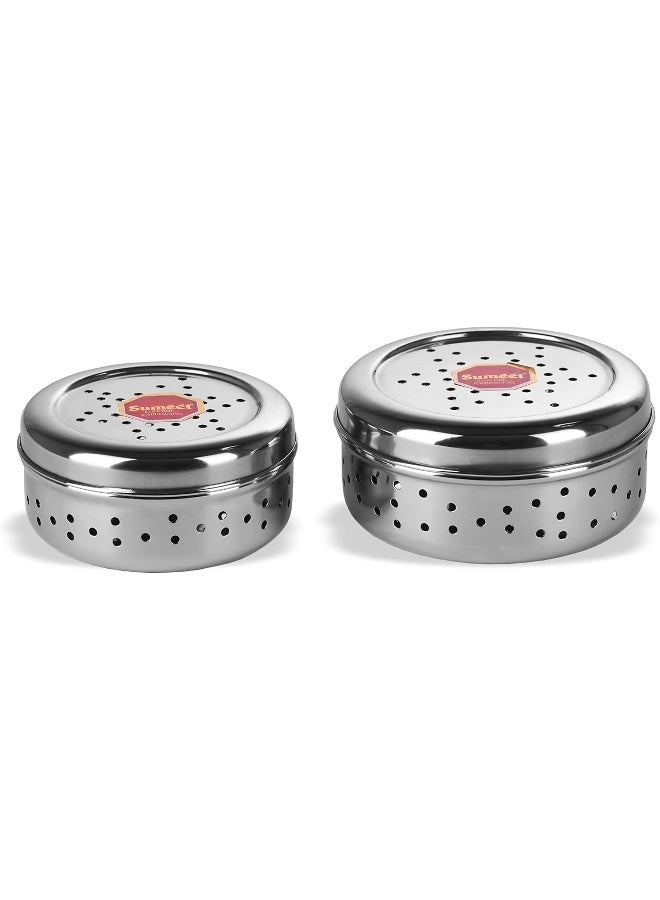 Sumeet Stainless Steel Hole Puri Dabbas/Flat Canisters – Air Ventilation Holes, Rust-Resistant, Dishwasher Safe for Storing Vegetables & Fruits Fresh - Image 2