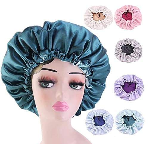 VIYANSHI Adjustable Satin Sleep Cap Hair Bonnet Double Layered Reversible for Women Protective Sleep Hairstyles Teal Blue - Image 1