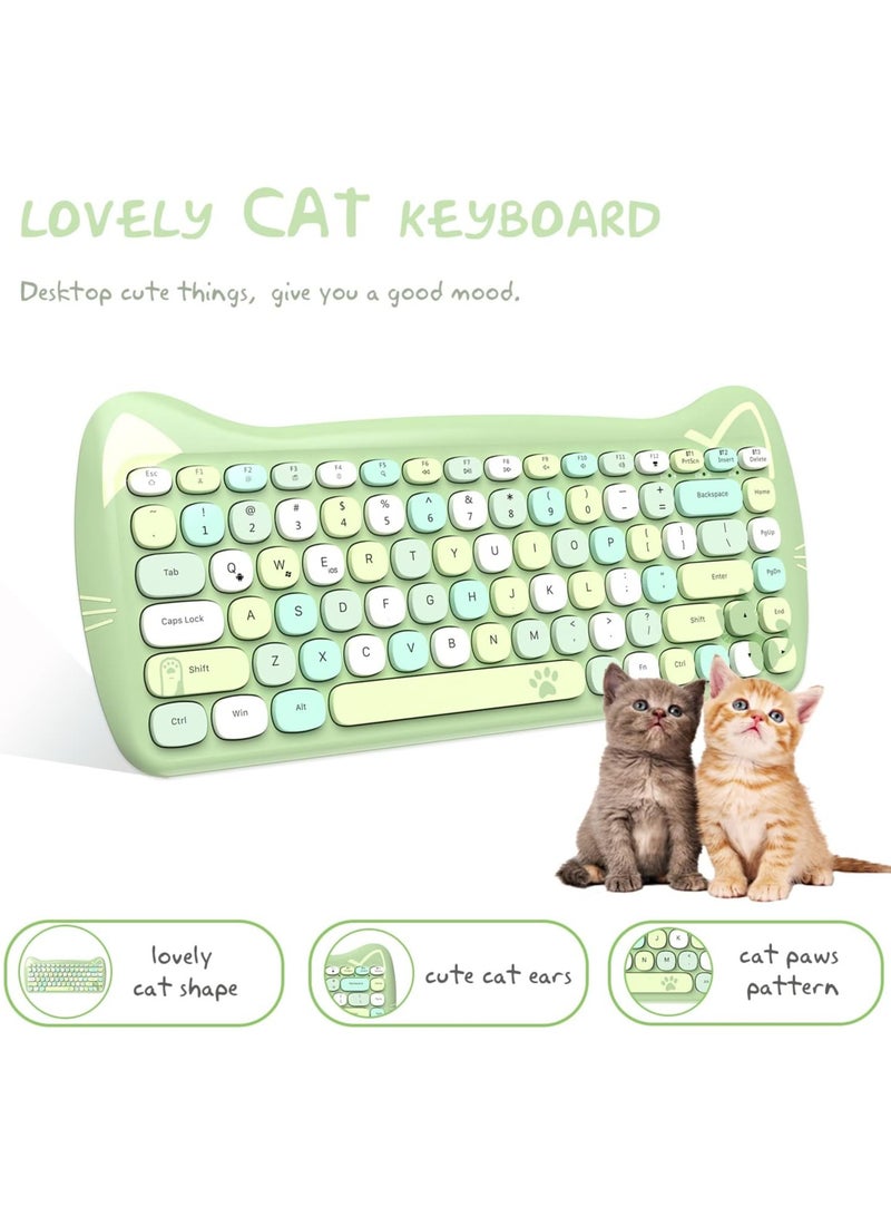 Ajazz 3060i Wireless Cute Computer Keyboard Lovely Cat Retro Silent Slim Bluetooth Keyboard with Typewriter Round Matte Texture Keycap Multi Device Connection for PC Laptop Mac Colorful Green - Image 5