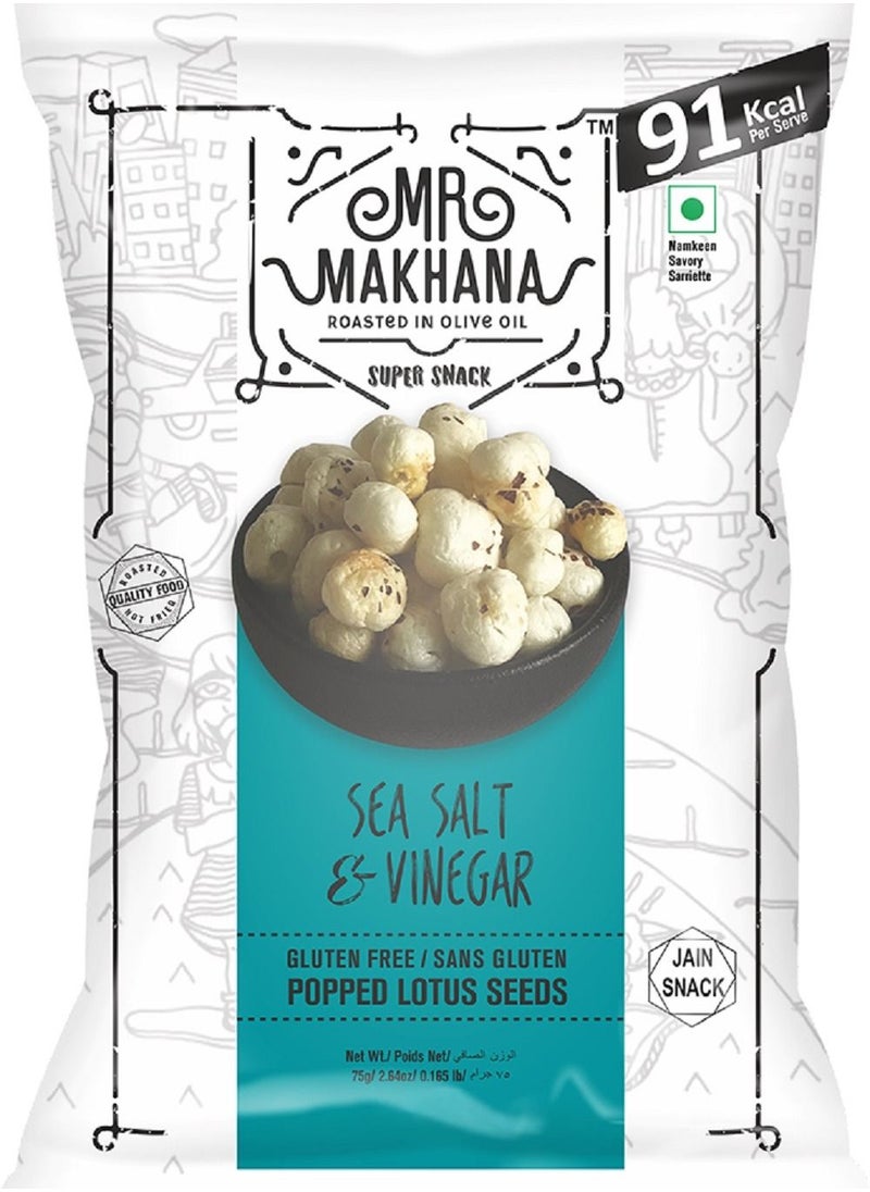 Mr Makhana Sea Salt and Vinegar Popped Lotus Seeds 75G Gluten Free Healthy Snacks  - Image 1