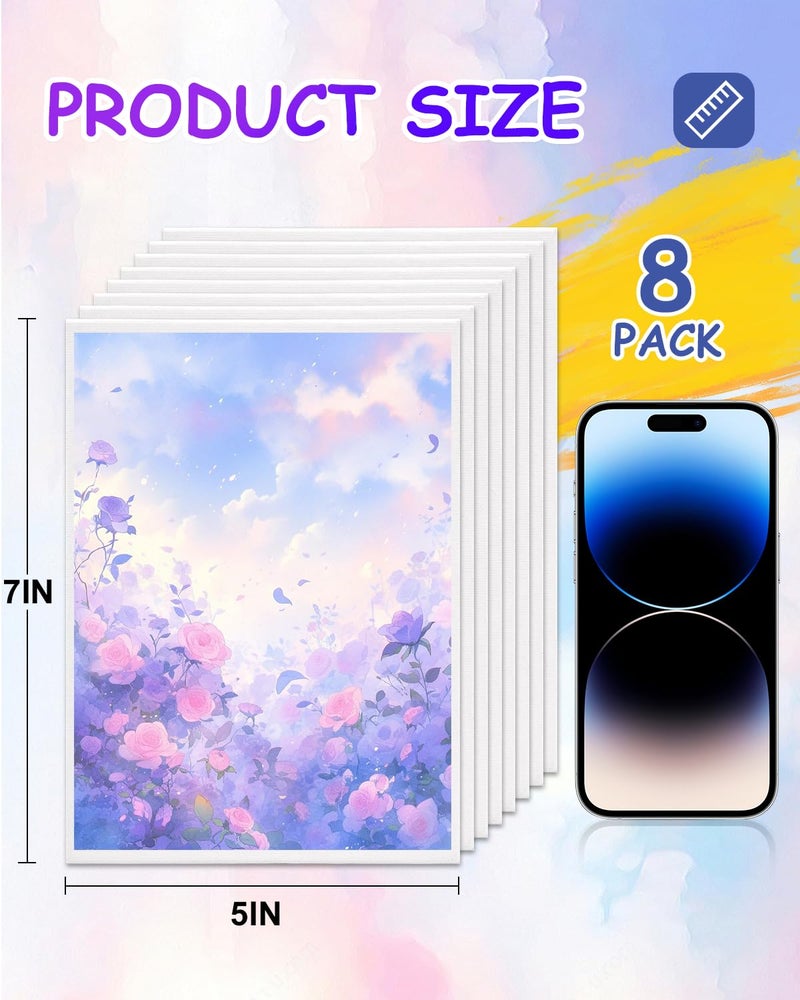 FUMILE 5x7 Inch Canvas Boards for Painting, 8 Pack Primed Acid-Free Blank Canvas Panels, Mini Canvas for Beginners & Artist, Small Canvases for Painting for Classroom and Painting Parties. - Image 2