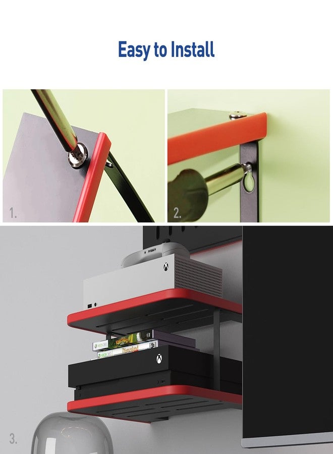 AREAJD Floating Under TV Game Double Shelf Stand for Xbox Series S/X, Projector/Router/Entertainment Center, Projector Holder Accessories, Black/Red - Image 4