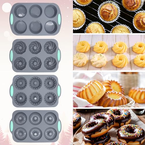 Tongjude 8 Pieces Silicone Donut Pans, Nonstick Silicone Muffin Pans, Heat Resistant Kitchen Oven Baking Cups, Dishwasher Safe and Microwave Safe, Grey - Image 2