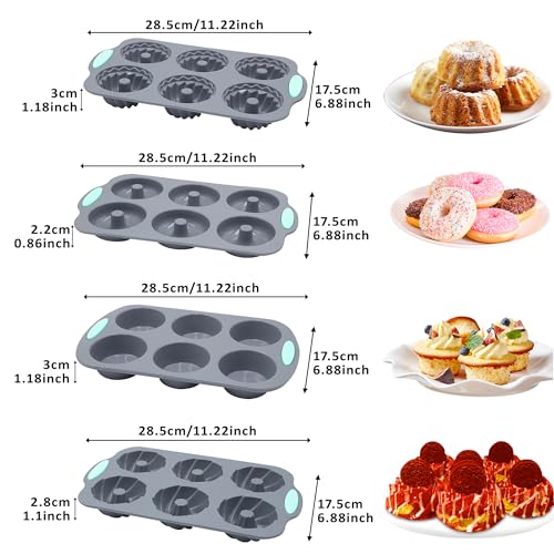 Tongjude 8 Pieces Silicone Donut Pans, Nonstick Silicone Muffin Pans, Heat Resistant Kitchen Oven Baking Cups, Dishwasher Safe and Microwave Safe, Grey - Image 3