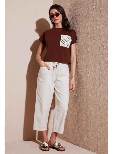 ليلا Cotton Relaxed Fit High Waist Wide Crop Trousers Women's Pants 668yp5318