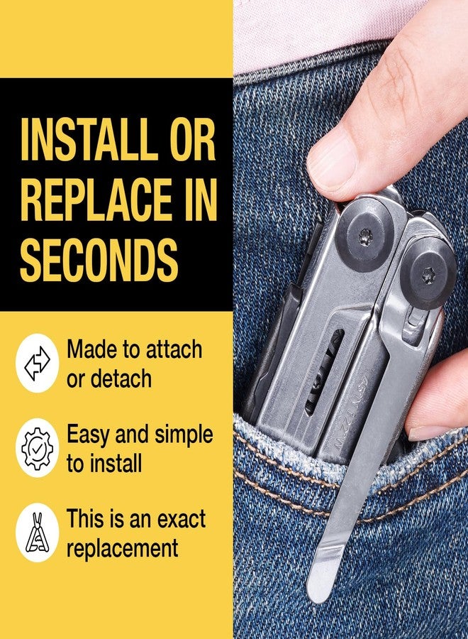 Samorillo [2-Pack] Stainless Steel Pocket Clip - Perfect Fit For Leatherman Signal Multi-Tool - 1 Black + 1 Silver/Metal - Add Or Replace Broken Belt Clip in Seconds - Screwdriver Included For Easy Installation - Image 4
