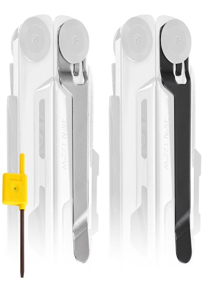 Samorillo [2-Pack] Stainless Steel Pocket Clip - Perfect Fit For Leatherman Signal Multi-Tool - 1 Black + 1 Silver/Metal - Add Or Replace Broken Belt Clip in Seconds - Screwdriver Included For Easy Installation - Image 1