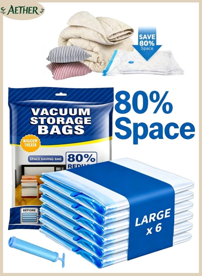 AETHER 6 PCS Premium Vacuum Storage Bags (60 x 80cm) Space Saver Vacuum Bags for Clothes, Pillows, Blankets & Duvets, Clothes Organizer & Travel Accessories Durable Vacuum Storage Bag with Pump Manual - Image 1