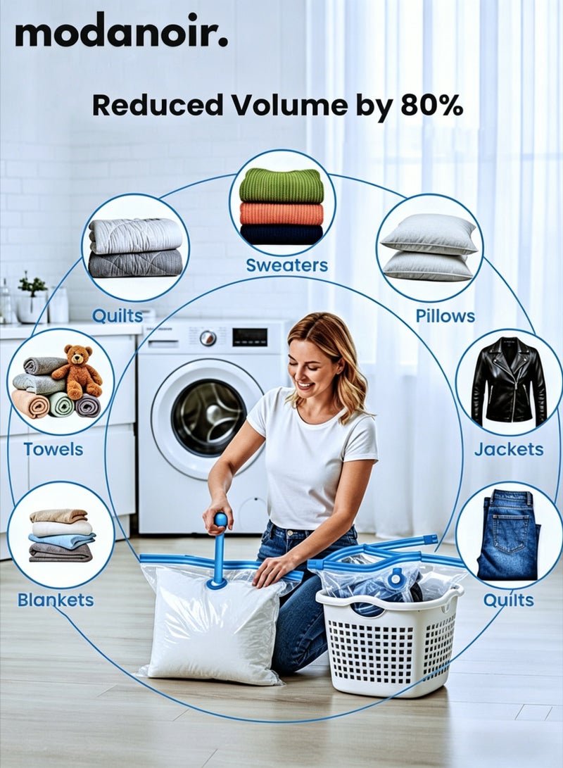AETHER 6 PCS Premium Vacuum Storage Bags (60 x 80cm) Space Saver Vacuum Bags for Clothes, Pillows, Blankets & Duvets, Clothes Organizer & Travel Accessories Durable Vacuum Storage Bag with Pump Manual - Image 5