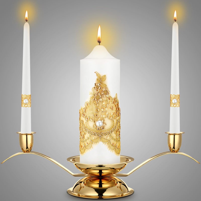 Irenare Unity Candles with Holder for Wedding Ceremony Wedding Decortions Accessories Glass Candle Holder Pillar Candle for Formal Events ChurchGold Wedding - Image 2