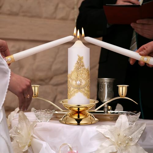 Irenare Unity Candles with Holder for Wedding Ceremony Wedding Decortions Accessories Glass Candle Holder Pillar Candle for Formal Events ChurchGold Wedding - Image 3