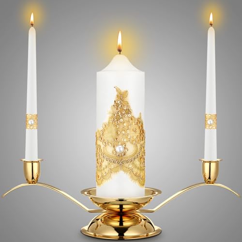 Irenare Unity Candles with Holder for Wedding Ceremony Wedding Decortions Accessories Glass Candle Holder Pillar Candle for Formal Events ChurchGold Wedding - Image 1
