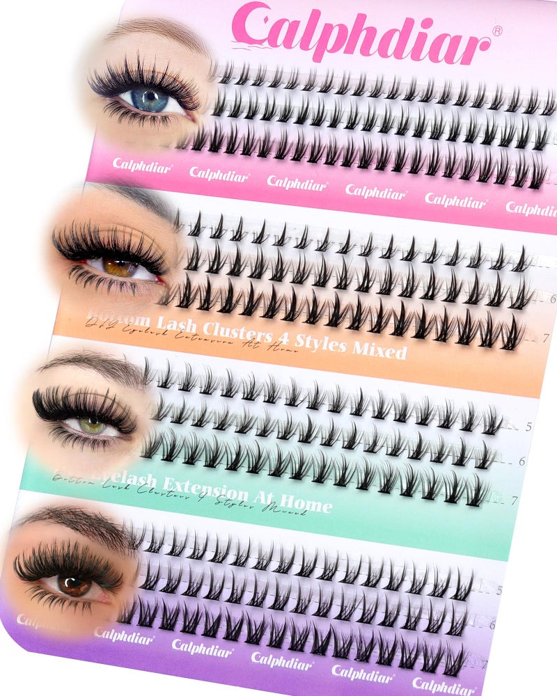 calphdiar Bottom Lash Clusters DIY Eyelash Extensions 4 Styles Lower Lashes Wispy Bottom Individual Lashes 5-7mm Natural Thin Band Eyelash Clusters 225pcs for Bottom Lash Extension by calphdiar - Image 1