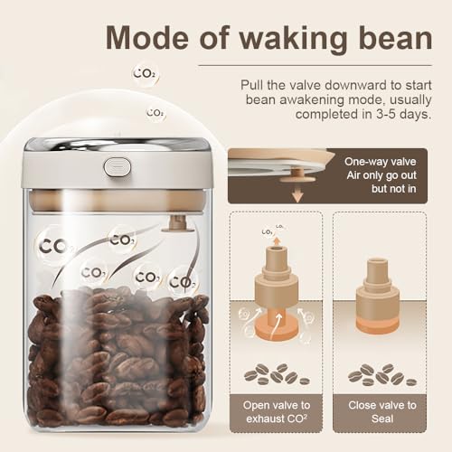 IRCtek Coffee Bean Storage Container with One-way Valve Airtight Lid Date Tracker for Coffee and More Food Fresh and Storage, Clear Borosilicate Glass Coffee Canister(1.2 Qt - 13.1 OZ) - Image 3