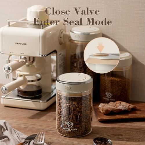 IRCtek Coffee Bean Storage Container with One-way Valve Airtight Lid Date Tracker for Coffee and More Food Fresh and Storage, Clear Borosilicate Glass Coffee Canister(1.2 Qt - 13.1 OZ) - Image 4