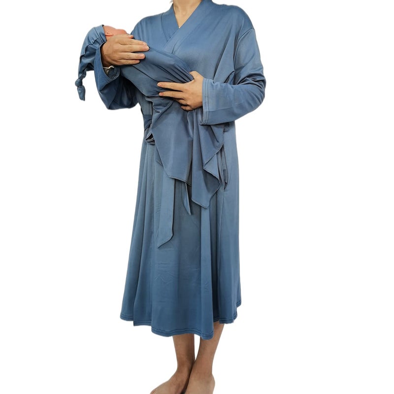 SUFEINI Maternity Robes and Matching Swaddle Blanket Set, Women Mommy Postpartum Robe Hospital Labor and Delivery Gown - Image 4