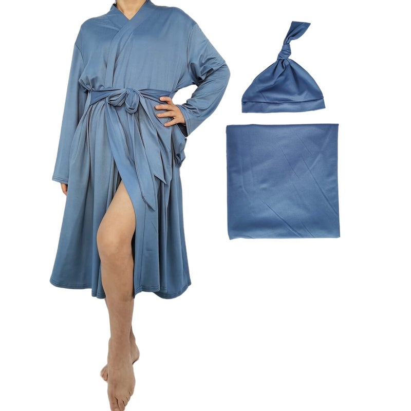 SUFEINI Maternity Robes and Matching Swaddle Blanket Set, Women Mommy Postpartum Robe Hospital Labor and Delivery Gown - Image 1