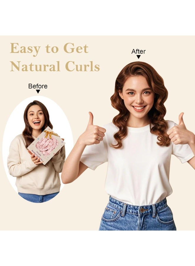 مكواة تجعيد الشعر الحريرية بدون حرارة لتجعيد الشعر أثناء النوم، مكواة تجعيد الشعر بدون حرارة لتجعيد الشعر طوال الليل، مجموعة تجعيد بدون حرارة للنساء ذوات الشعر الطويل - ٨ قطع (وردي فاتح) - Image 3