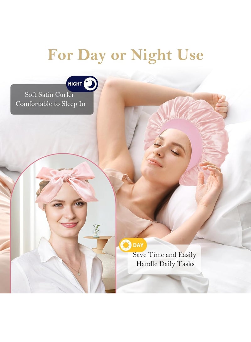 مكواة تجعيد الشعر الحريرية بدون حرارة لتجعيد الشعر أثناء النوم، مكواة تجعيد الشعر بدون حرارة لتجعيد الشعر طوال الليل، مجموعة تجعيد بدون حرارة للنساء ذوات الشعر الطويل - ٨ قطع (وردي فاتح) - Image 2