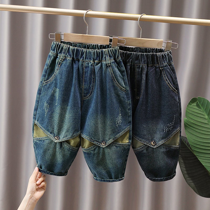 Boys Jeans 2024 New Stitching Korean Baby Loose Torre Trousers Harlan Trousers Trendy Radish Pants - Image 2