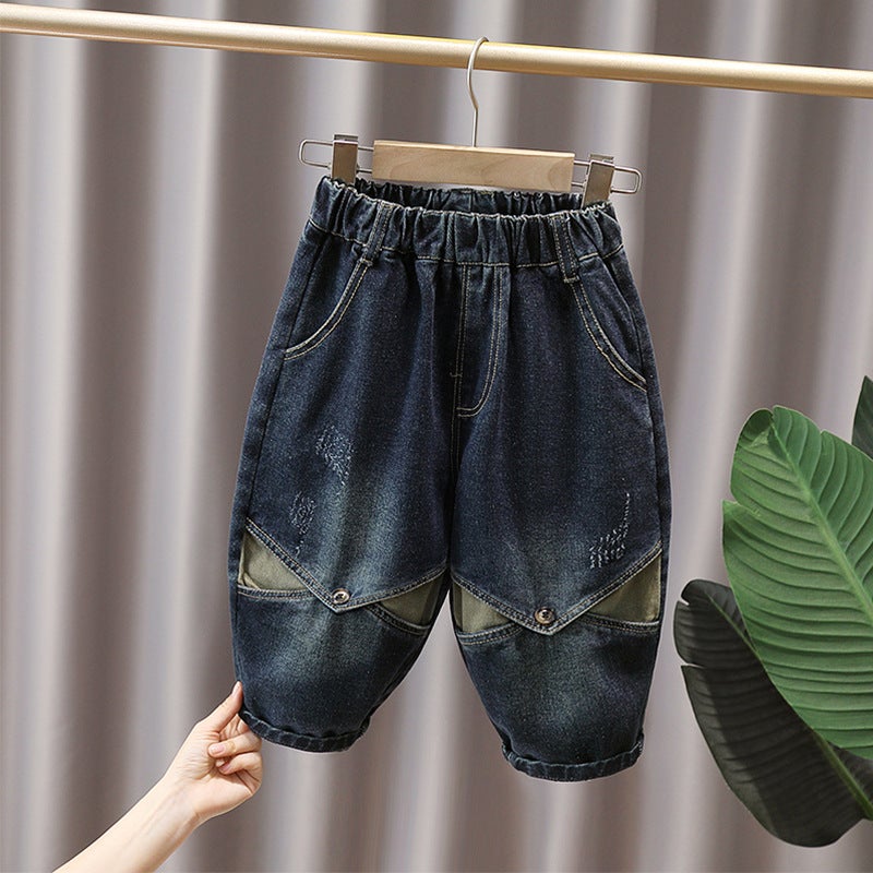 Boys Jeans 2024 New Stitching Korean Baby Loose Torre Trousers Harlan Trousers Trendy Radish Pants - Image 3