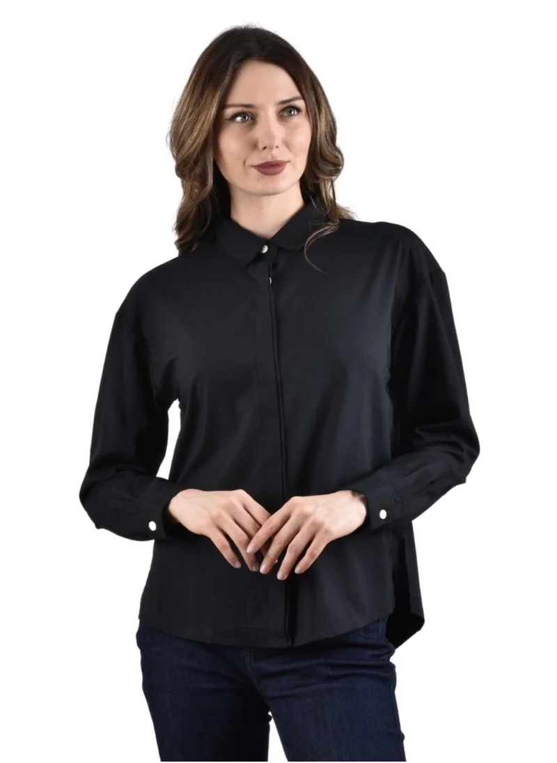 جيوردانو Women's Twill Acute Collar Shirt - Black