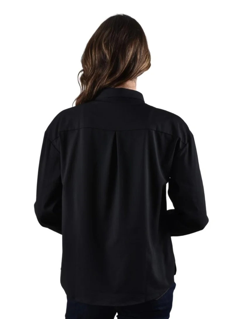 جيوردانو Women's Twill Acute Collar Shirt - Black