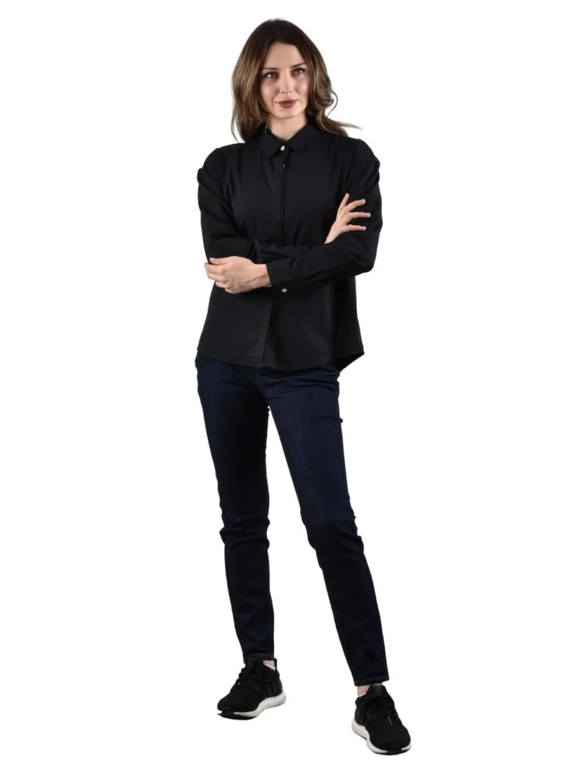 جيوردانو Women's Twill Acute Collar Shirt - Black