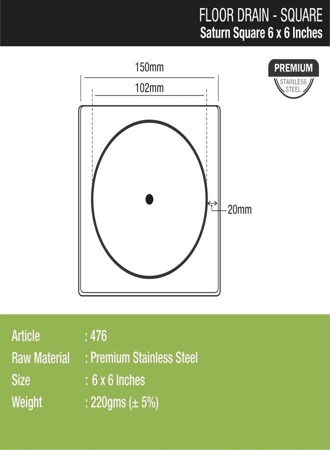LIPKA Saturn 6 x 6 Inches Square Floor Drain with Classic Jali | Premium Stainless Steel Floor Drain & Cover with Lid | Floor Drain for Bathroom Drainer Kitchen, Balcony, Wet Area - Image 2