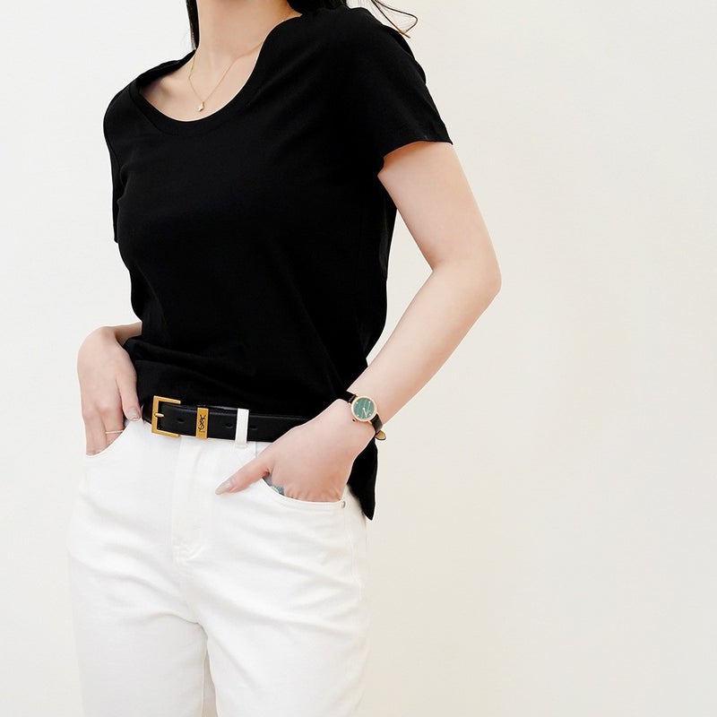 High-grade Sense Mulberry Silk Collarbone Large Neck mercerized Cotton Short-sleeved T-shirt Women''s Large Round Neck Chic Low Collar Top - Image 5