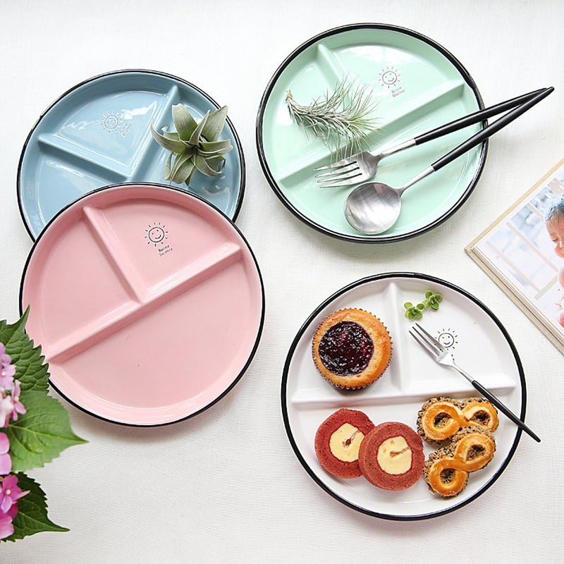 Coco Me CoCoMe Round Smile Sun Ceramic Porcelain Divided Dessert Salad Plate Dinner Plate  8 Inch 1 Green - Image 5