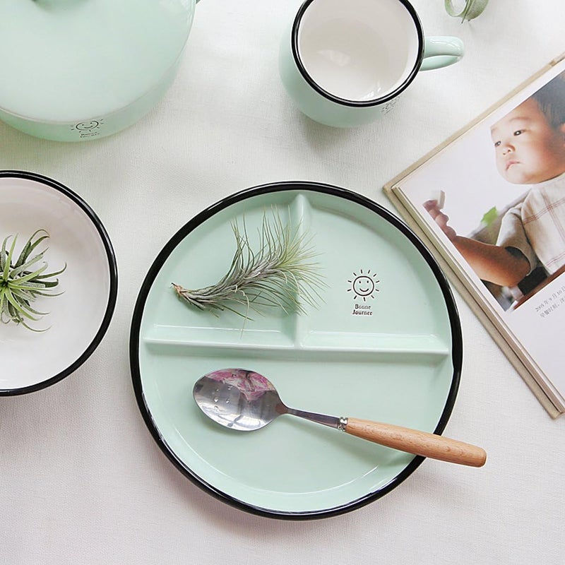 Coco Me CoCoMe Round Smile Sun Ceramic Porcelain Divided Dessert Salad Plate Dinner Plate  8 Inch 1 Green - Image 4