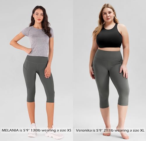 ODODOS Women's High Waisted Yoga Capris with Pockets,Tummy Control Non See Through Workout Sports Running Capri Leggings, Plus Size, Charcoal,XX-Large - Image 4