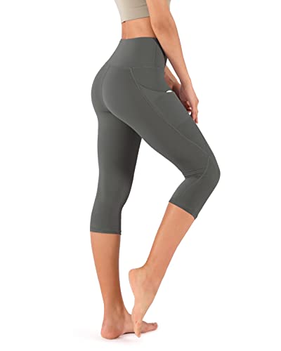 ODODOS Women's High Waisted Yoga Capris with Pockets,Tummy Control Non See Through Workout Sports Running Capri Leggings, Plus Size, Charcoal,XX-Large - Image 3