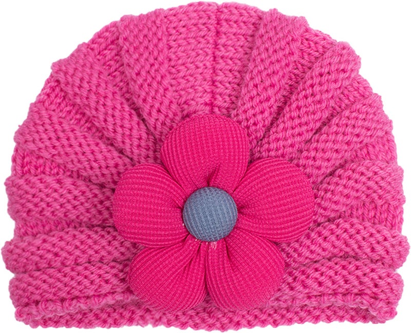 2023 European and American autumn and winter New Baby wool hat children warm comfortable flower pullover hat baby hat Rose Red
